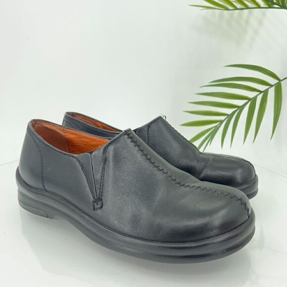 Footprint by Birkenstock Loafers Women's Size 37 6 Narrow Black Leather Shoes - Picture 1 of 14